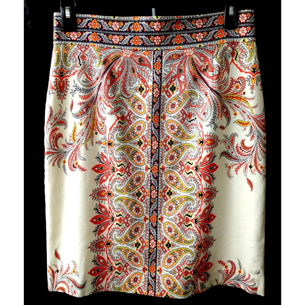 NWOT Ethnic Boho-Chic Paisley Skirt Antonio Melani Orange Yellow Gray Cream   10